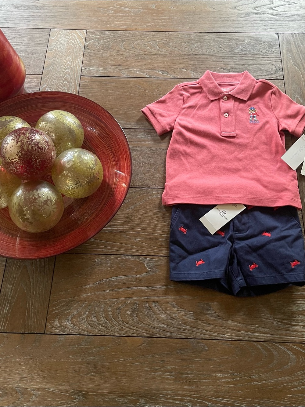 NWT, Boys Ralph Lauren Polo Shirt with Navy Embroidered Shorts, size 12 months